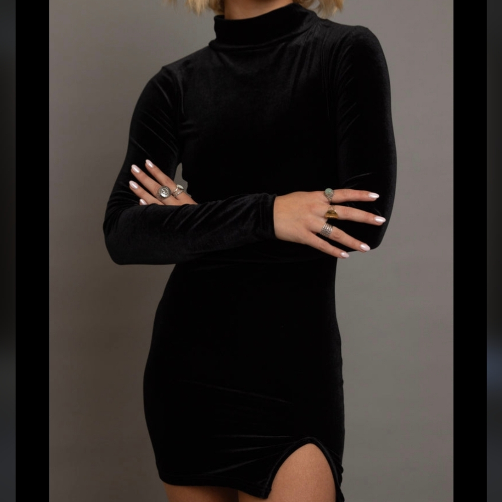 Black Velvet High Neck Dress